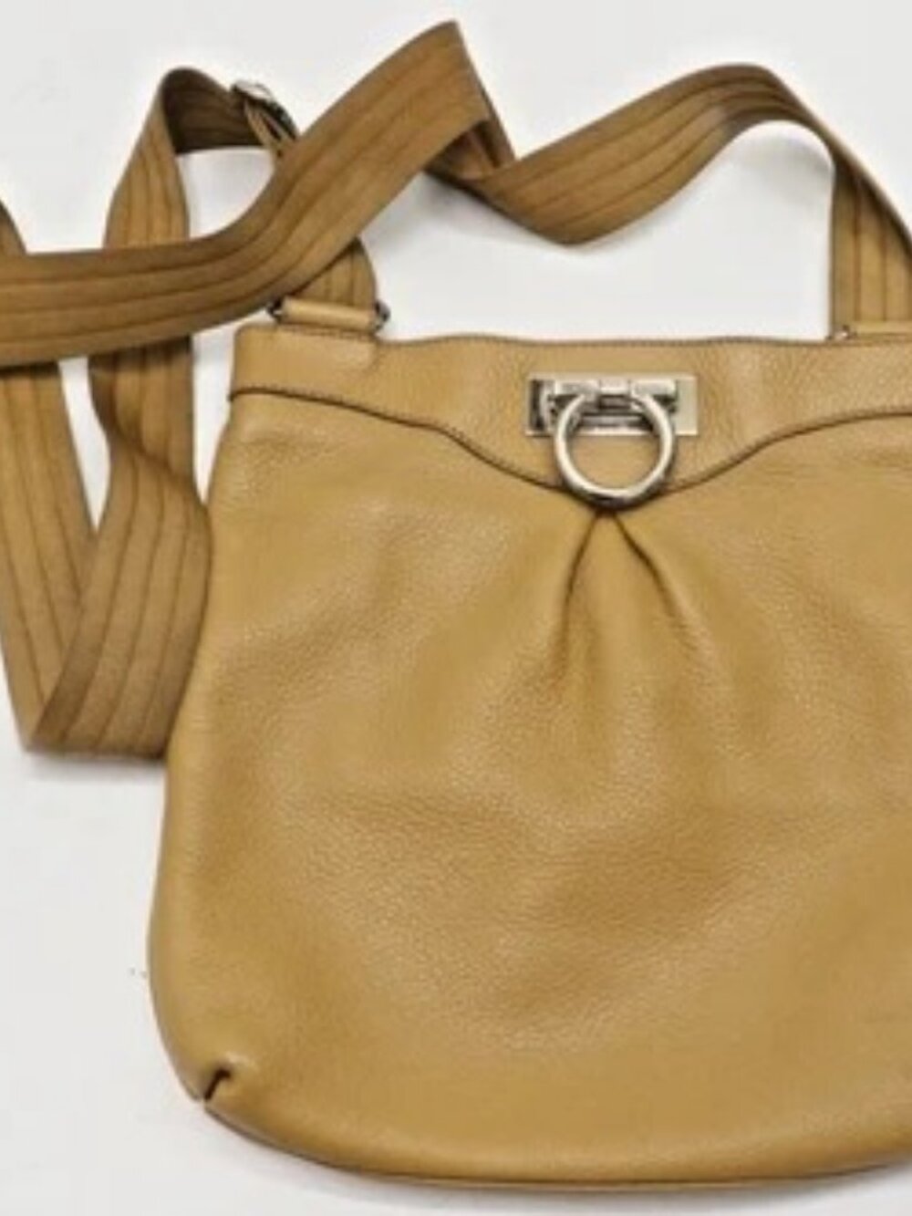 Salvatore Ferragamo Gancini Brown Leather Crossbody Shoulder Bag